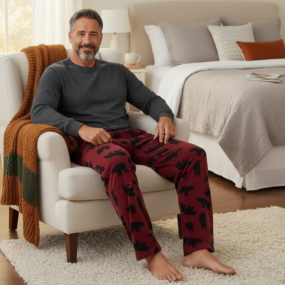 Croft & Barrow Bear Print Pajama Pants Red Fleece Size Large